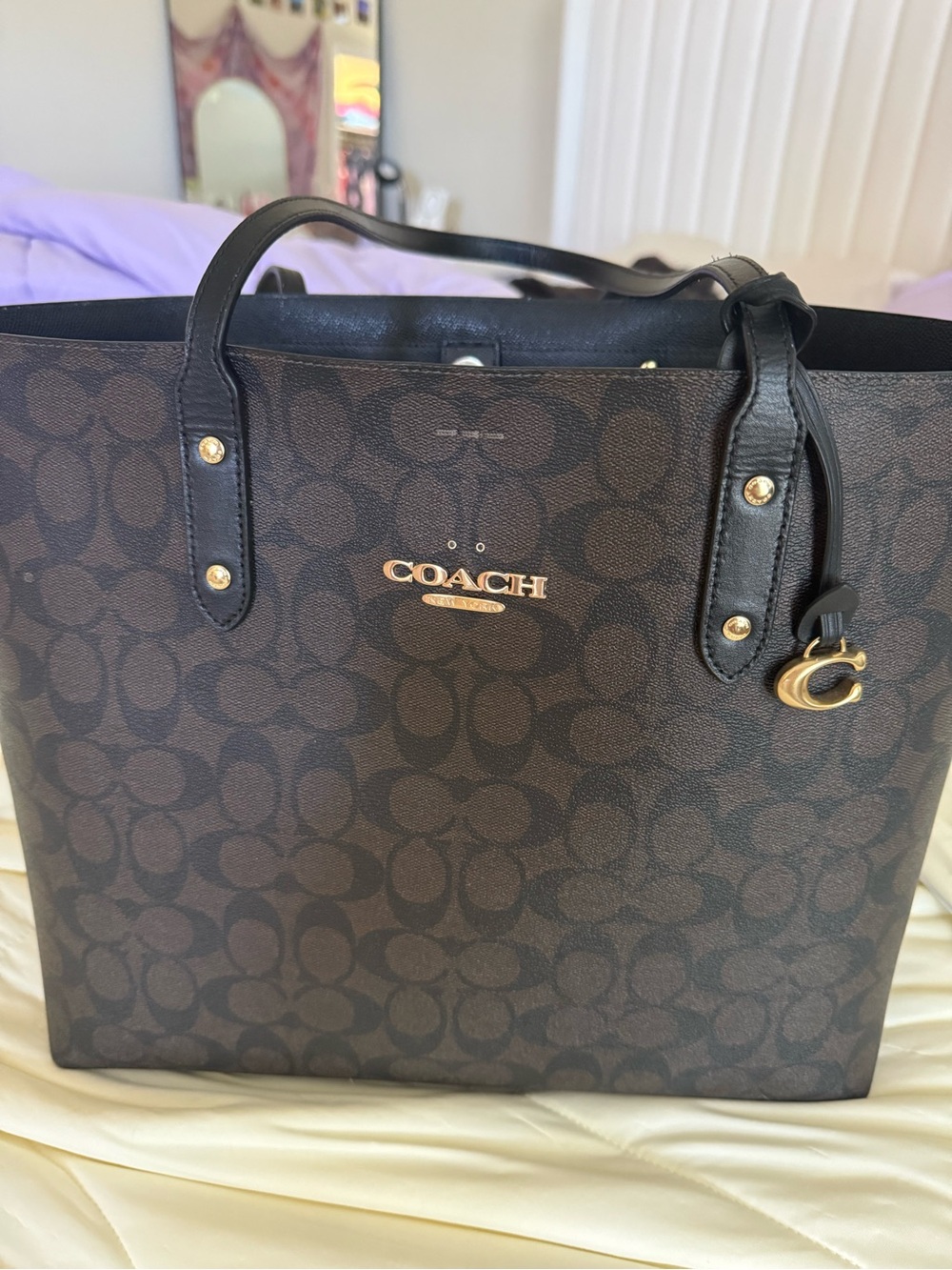 Coach Brown Signature Tote with Gold Accents - Picture 2 of 6